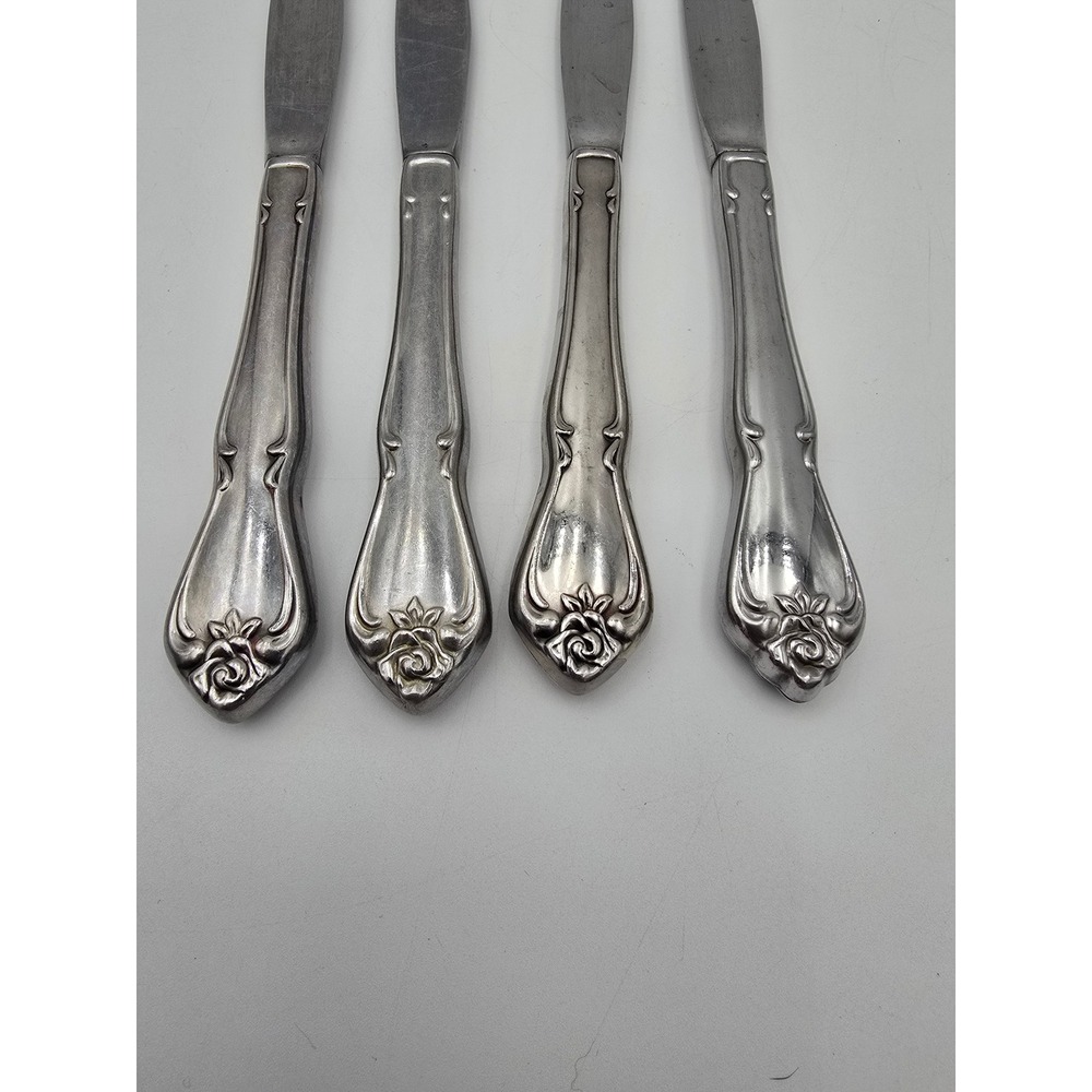 Oneida True Rose Arbor Rose dinner knives Set of 4 Rogers vintage flatware - Picture 2 of 4